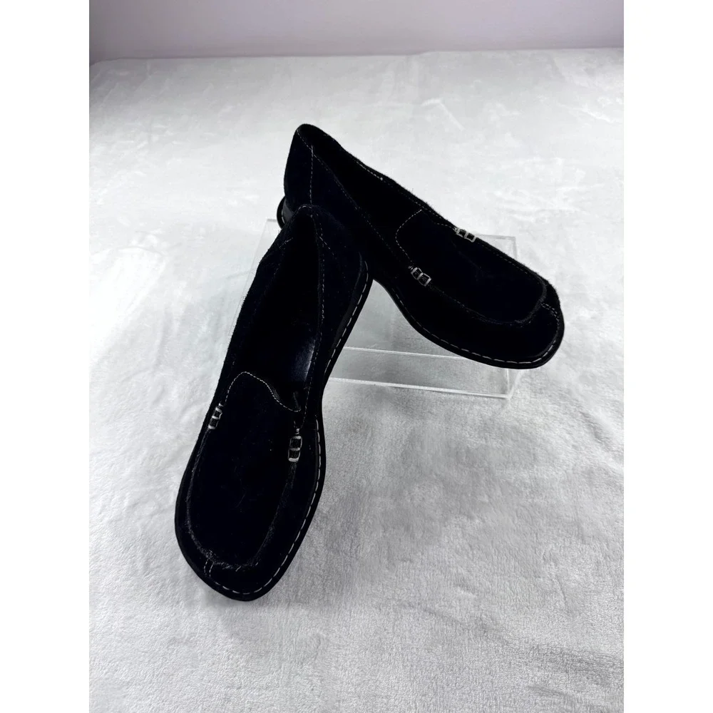 Passports‎ Loafers Shoes Women's 8m Black Suede Leather Slip-On Moc Toe Comfort